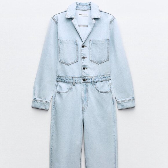 Zara Z1975 long‑sleeve denim jumpsuit light blue | Size XS | 100% Cotton - Picture 4 of 16